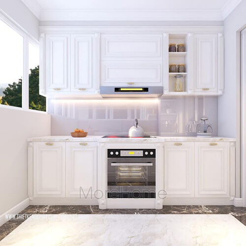 Thi công đá nhân tạo solid surface làm ốp mặt bàn bếp- chung cư Hei Tower 